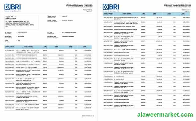 Indonesia Bank Rakyat Indonesia (BRI) statement of financial transaction Word and PDF template, 2 pages